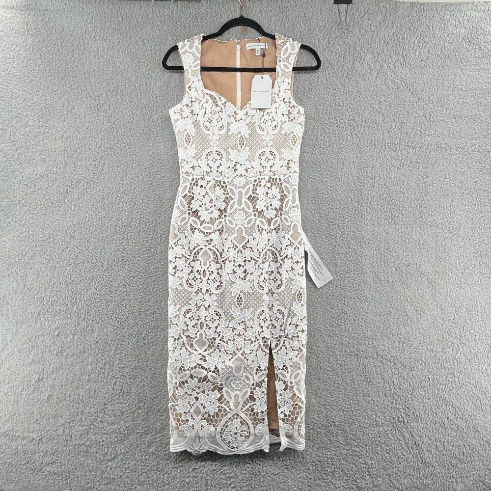 NWT Dress the Population Jayleen Lace Sheath Midi Dress in Off White Size Small
